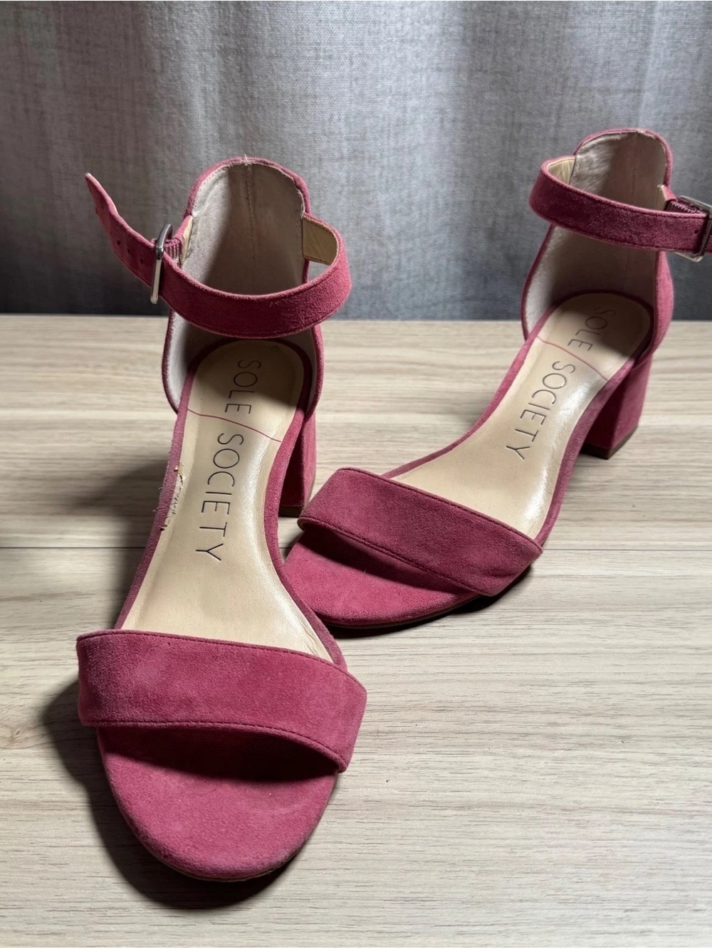 Sole Society Dusty Rose Ankle-Strap Block Heel Sandals